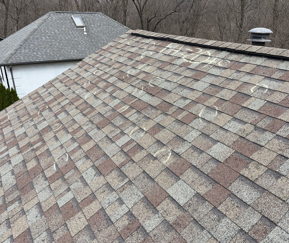 hail damage circled on a roof